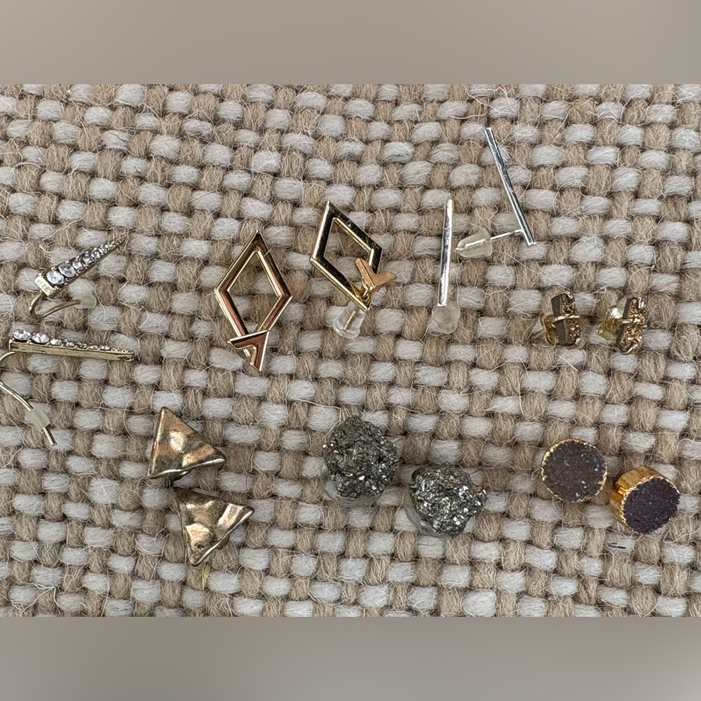 Lot of 7 Geometric and Textured Metal and Druzy Earrings